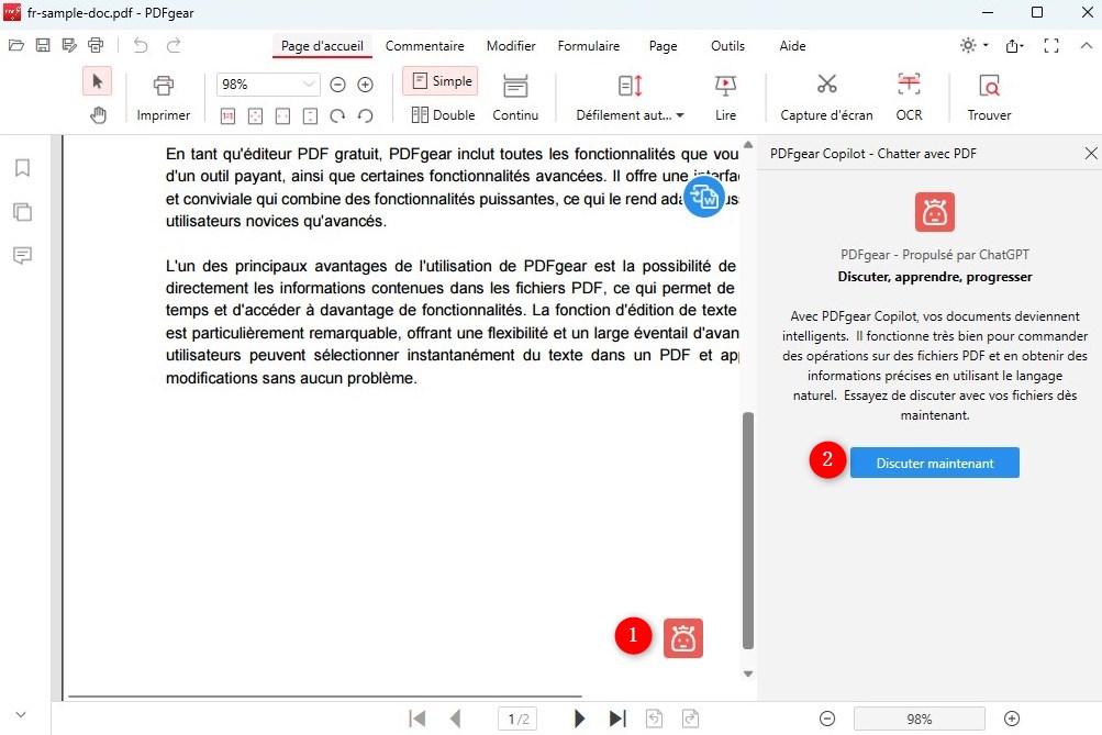 Ouvrir le Copilote PDF dans PDFgear