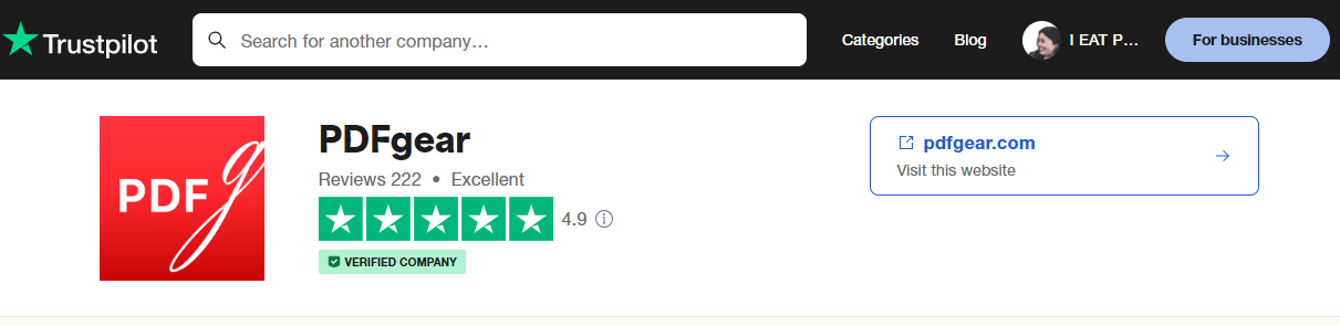 Avis PDFgear sur Trustpilot
