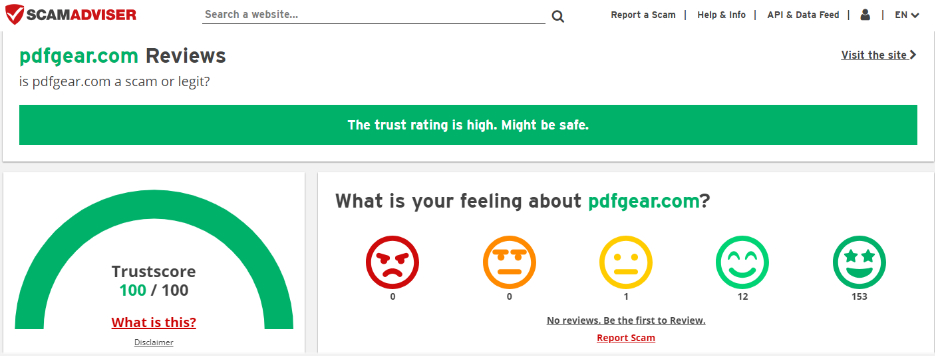 Rapport sur PDFgear par ScamAdviser