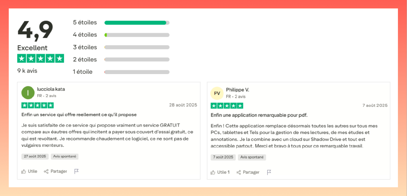 Avis sur PDFgear sur Trustpilot