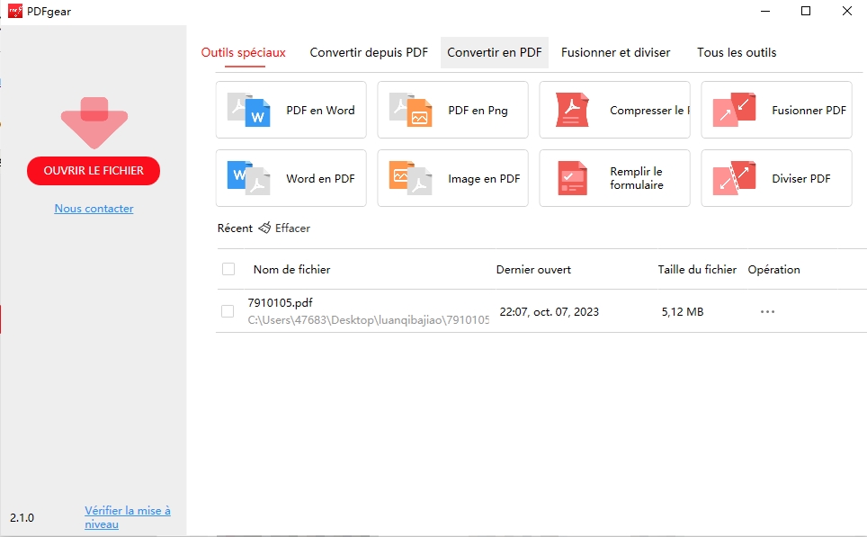PDFgear Bureau de travail