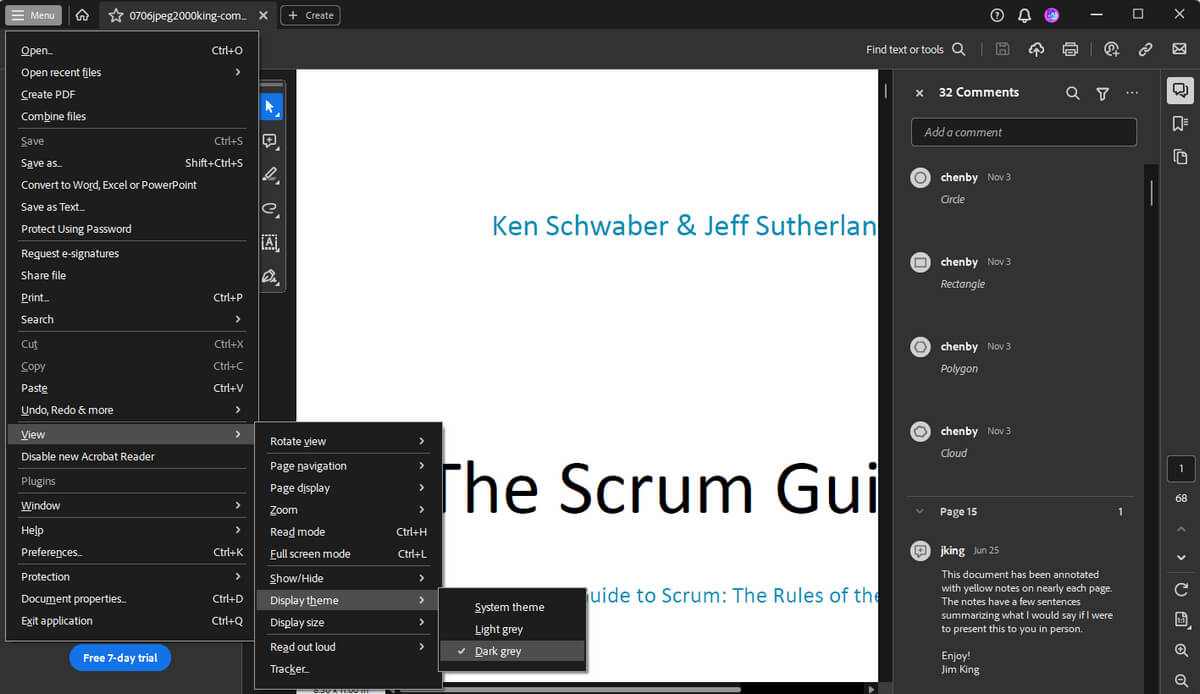Mode sombre Adobe Reader