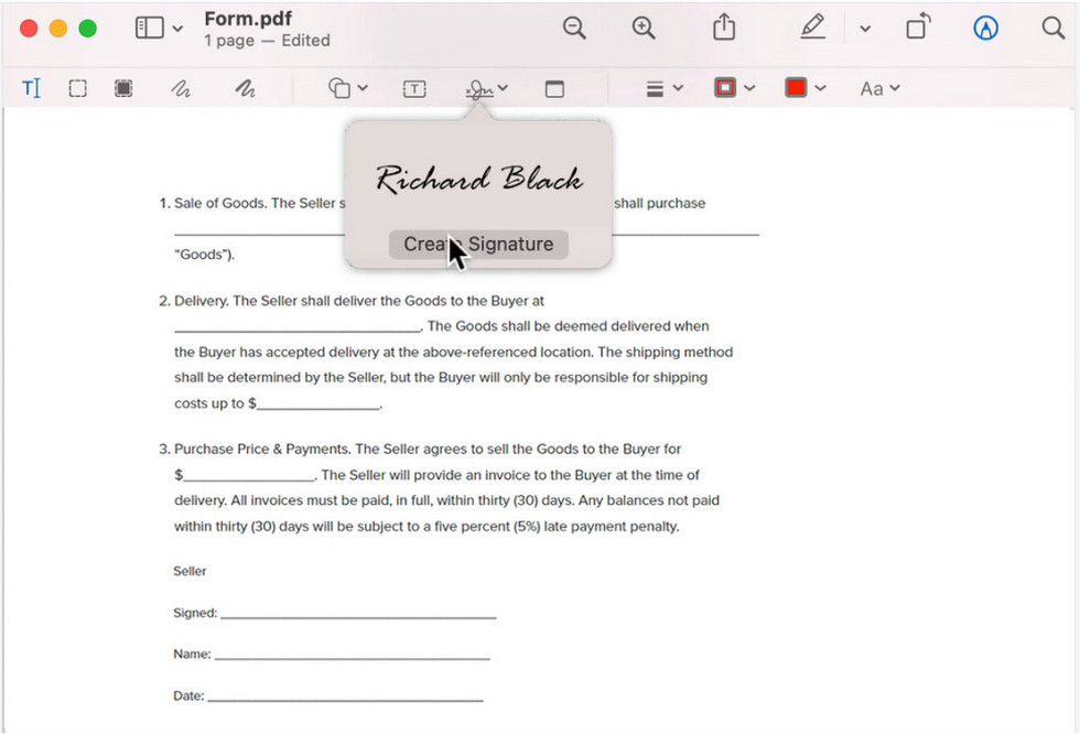 Déplacer la Signature dans Preview