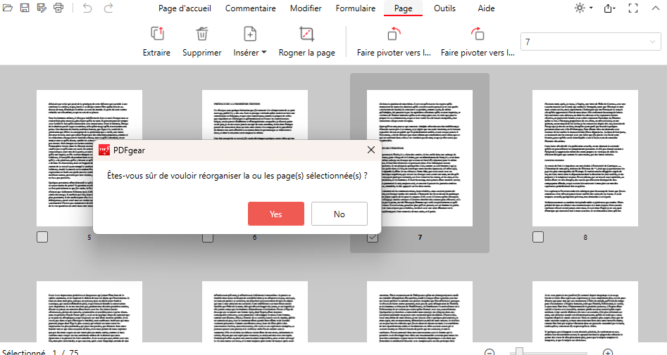 Confirmer la réorganisation des pages PDF