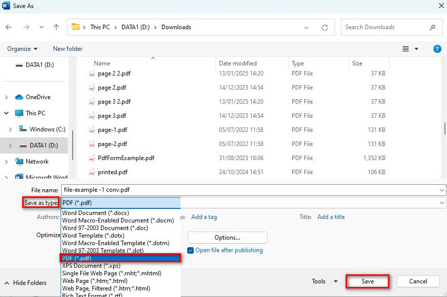Enregistrer Microsoft Word en PDF