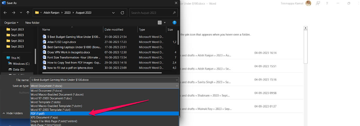 Enregistrer le fichier en PDF dans Microsoft Word