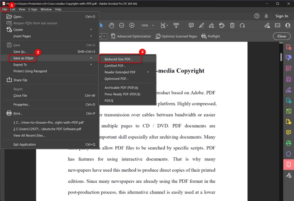 Enregistrer votre PDF en taille réduite