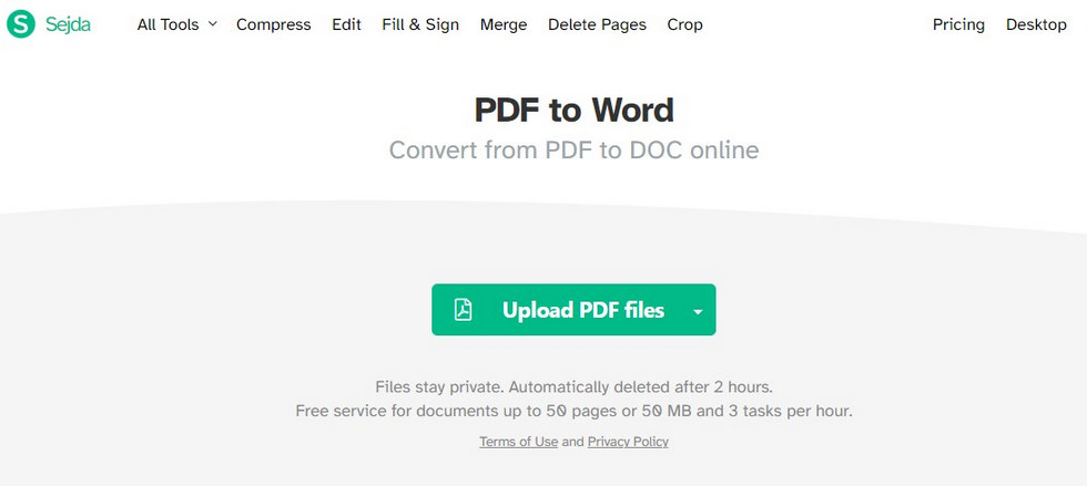 Convertisseur PDF en Word Sejda
