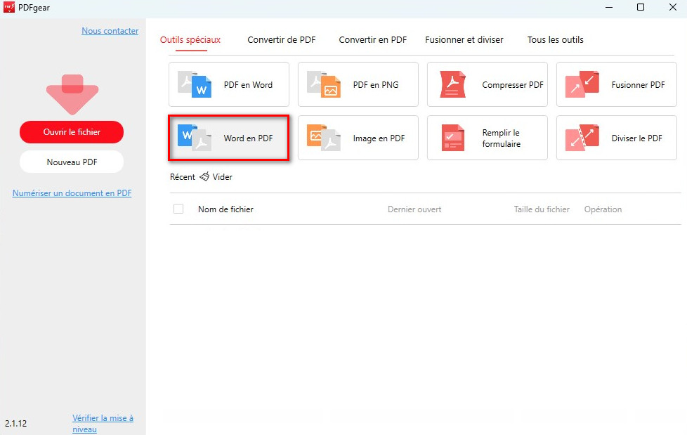 Sélectionner Word en PDF