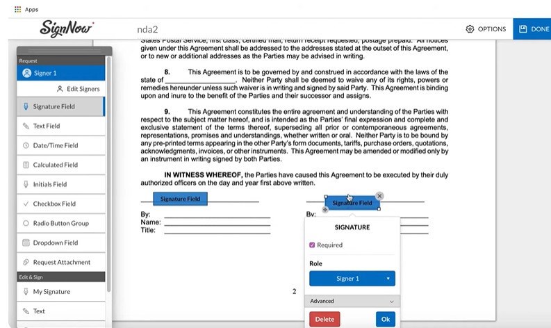 Signer avec l'extension signNow