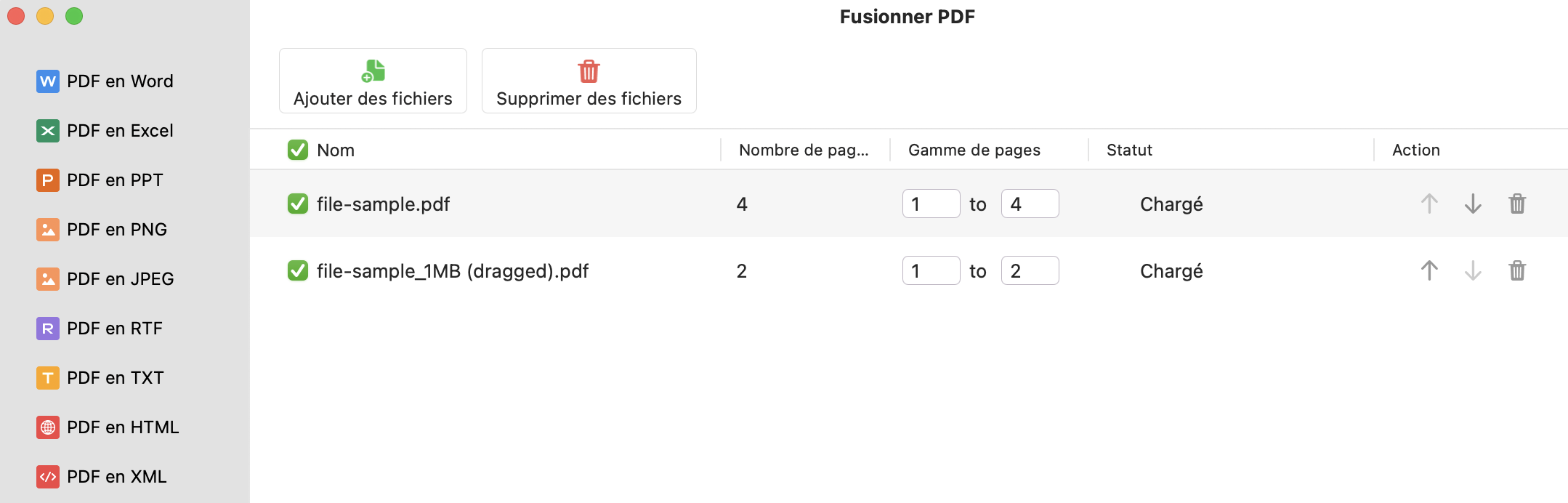 Fusionner les fichiers PDF