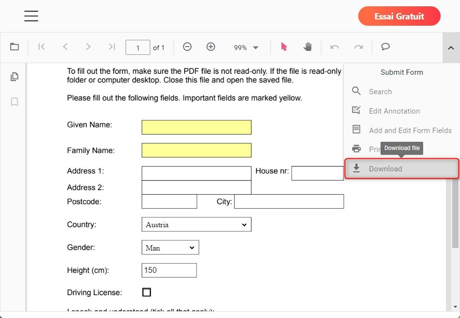 Télécharger le PDF remplissable