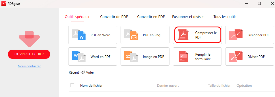 Localiser la fonctionnalité de compression PDF