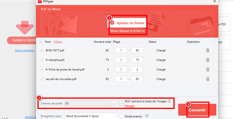 Cochez l'option OCR dans PDFgear