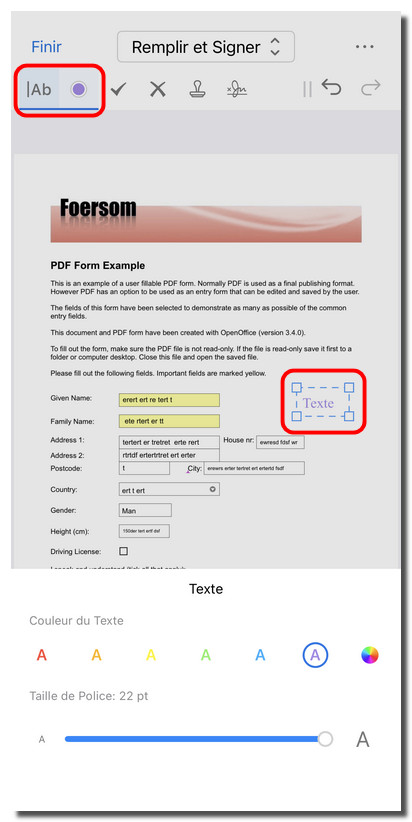 Ajouter du texte au formulaire PDF
