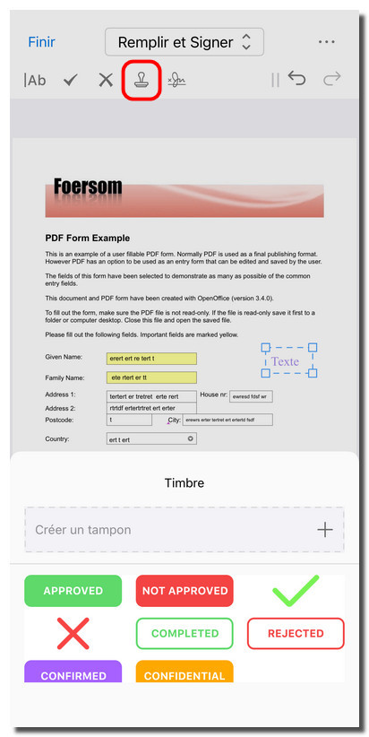 Ajouter un tampon au formulaire PDF