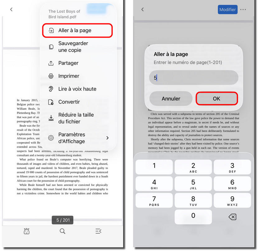 Aller à une page spécifique dans PDFgear pour iOS