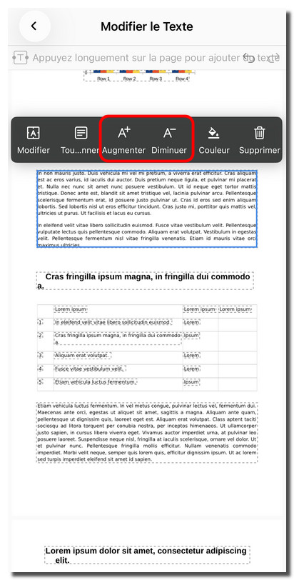 Augmenter ou réduire la taille du texte