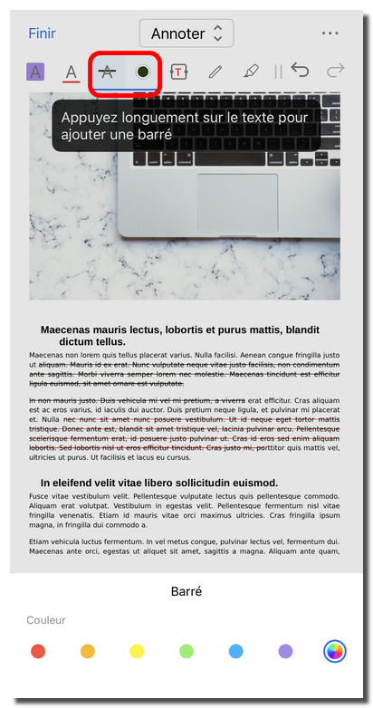 Barrer du texte dans un PDF sur iOS