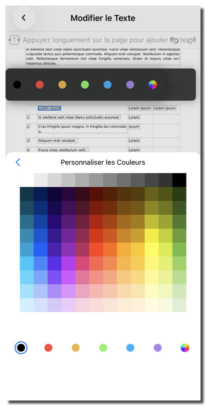 Changer la couleur du texte dans un PDF sur iOS
