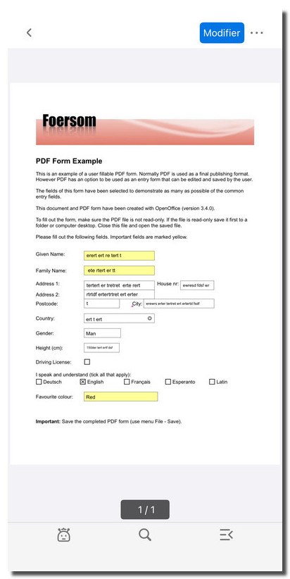 Choisir de modifier un formulaire PDF sur iOS
