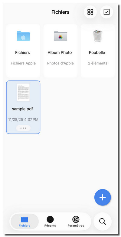 Cliquer pour ouvrir un fichier dans PDFgear sur iOS