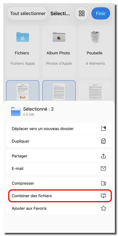 Combiner des fichiers PDF dans PDFgear pour iOS