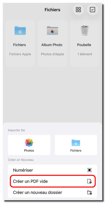 Créer un PDF vide dans PDFgear sur iOS