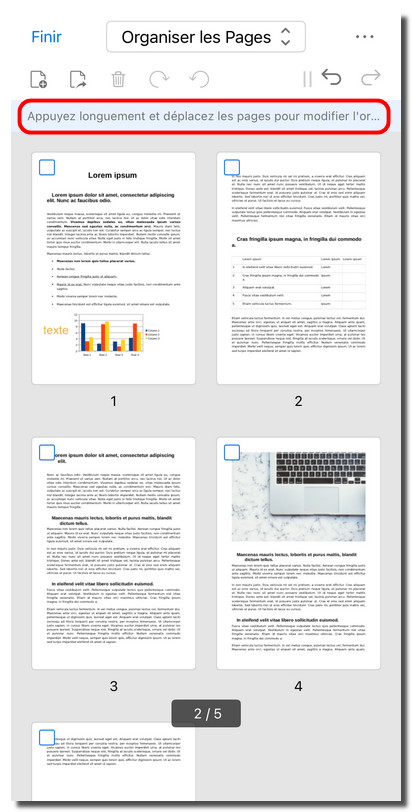 Déplacer une page pour changer l’ordre