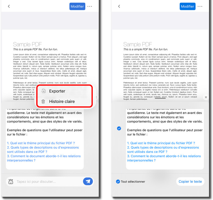 Effacer ou exporter l'historique du chat