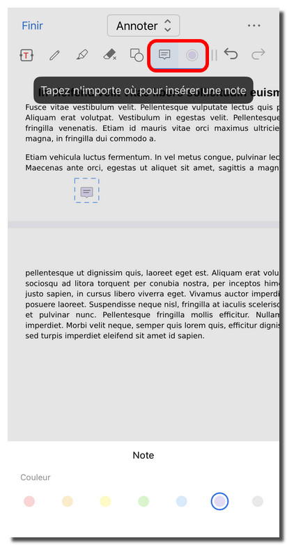 Insérer une note dans un PDF sur iOS