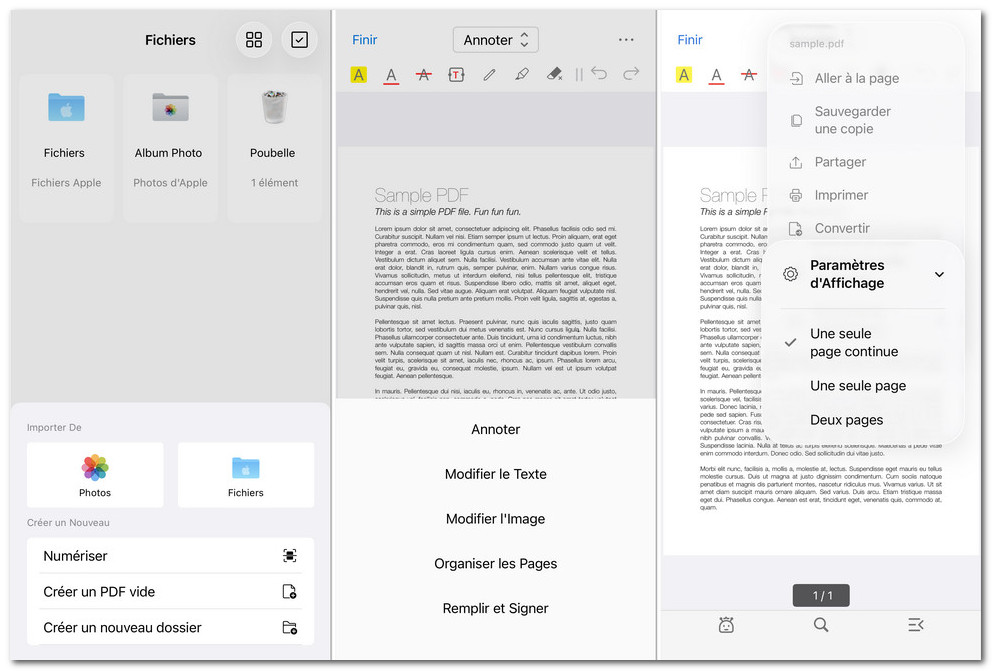 Interface de PDFgear pour iOS