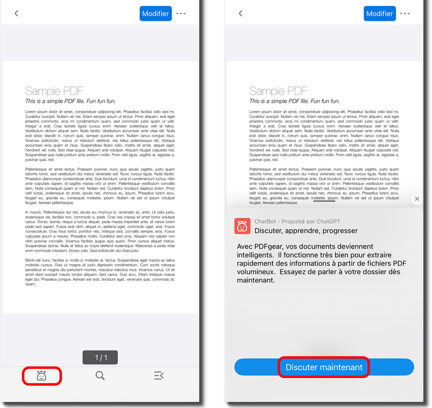 Ouvrir le Copilot dans PDFgear pour iOS