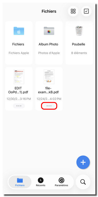 Ouvrir les options de gestion du fichier