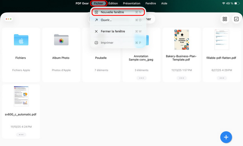  Ouvrir une nouvelle fenêtre dans PDFgear sur iPad
