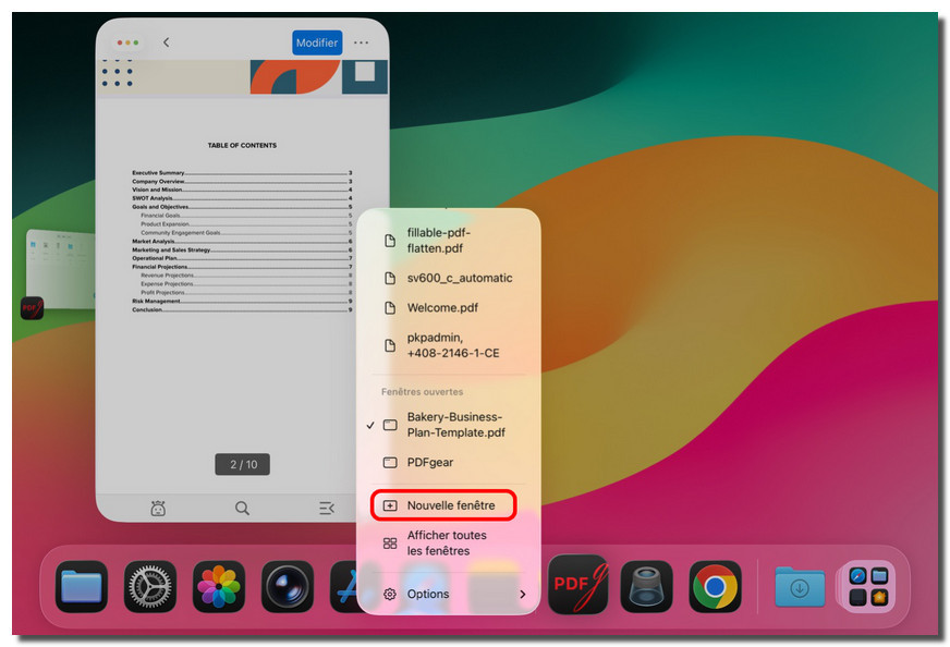 Ouvrir une nouvelle fenêtre PDFgear sur iPad