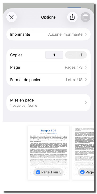 Personnaliser les paramètres d’impression dans PDFgear pour iOS