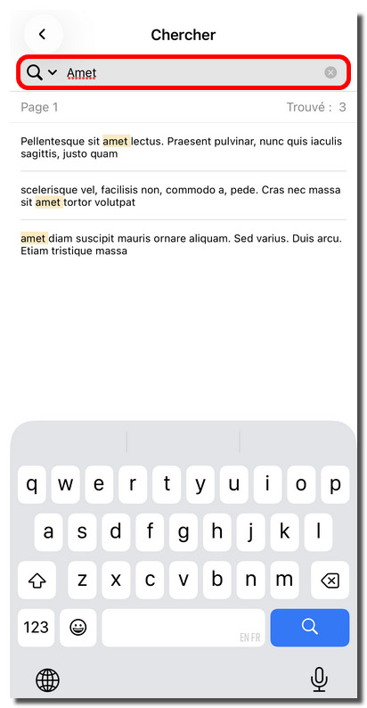 Recherche de texte dans PDFgear sur iOS