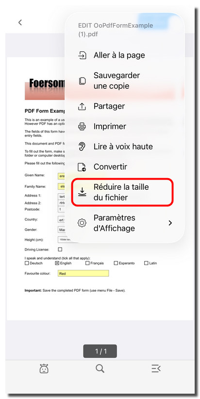 Réduire la taille d’un PDF dans PDFgear pour iOS