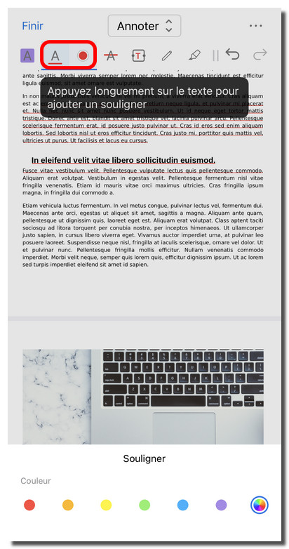Souligner du texte dans un PDF sur iOS
