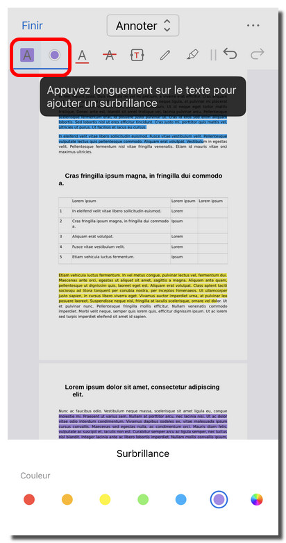 Surligner du texte dans un PDF sur iOS