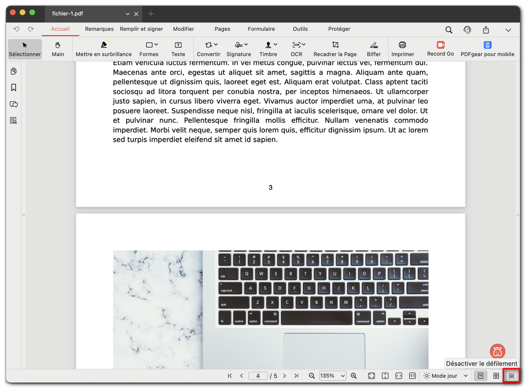 Activer et désactiver le défilement