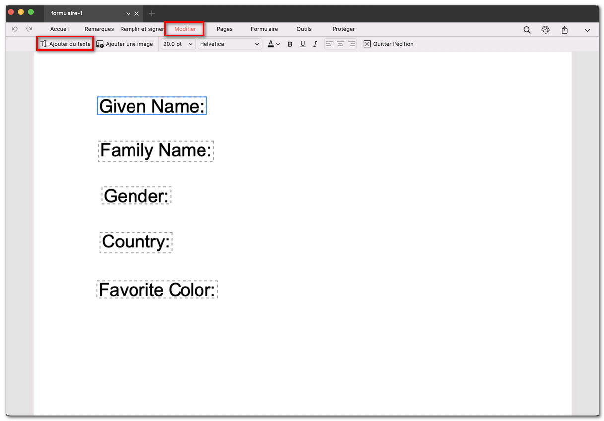 Ajouter des étiquettes au formulaire PDF