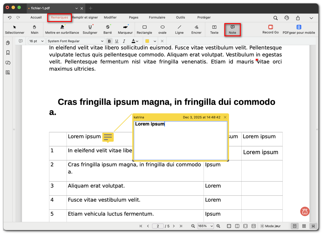 Ajouter un commentaire sous forme de note
