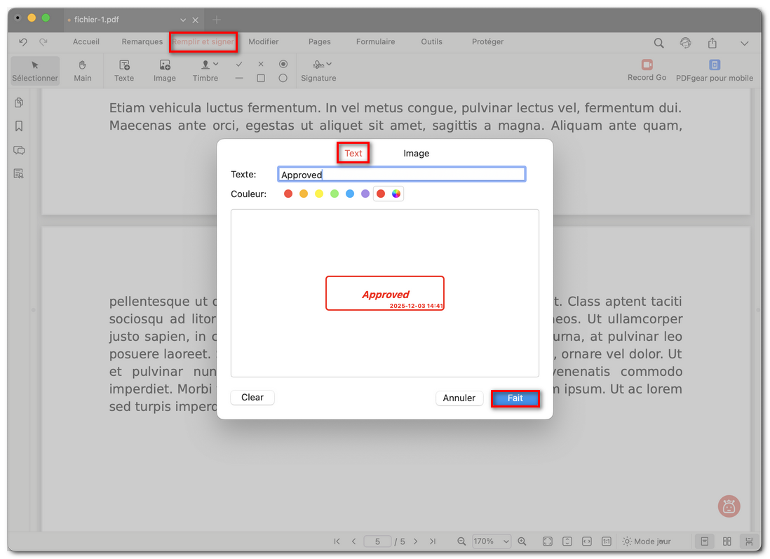 Ajouter un tampon texte