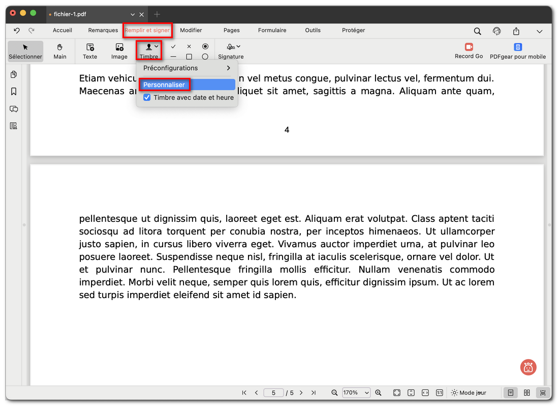 Choisir de personnaliser un tampon