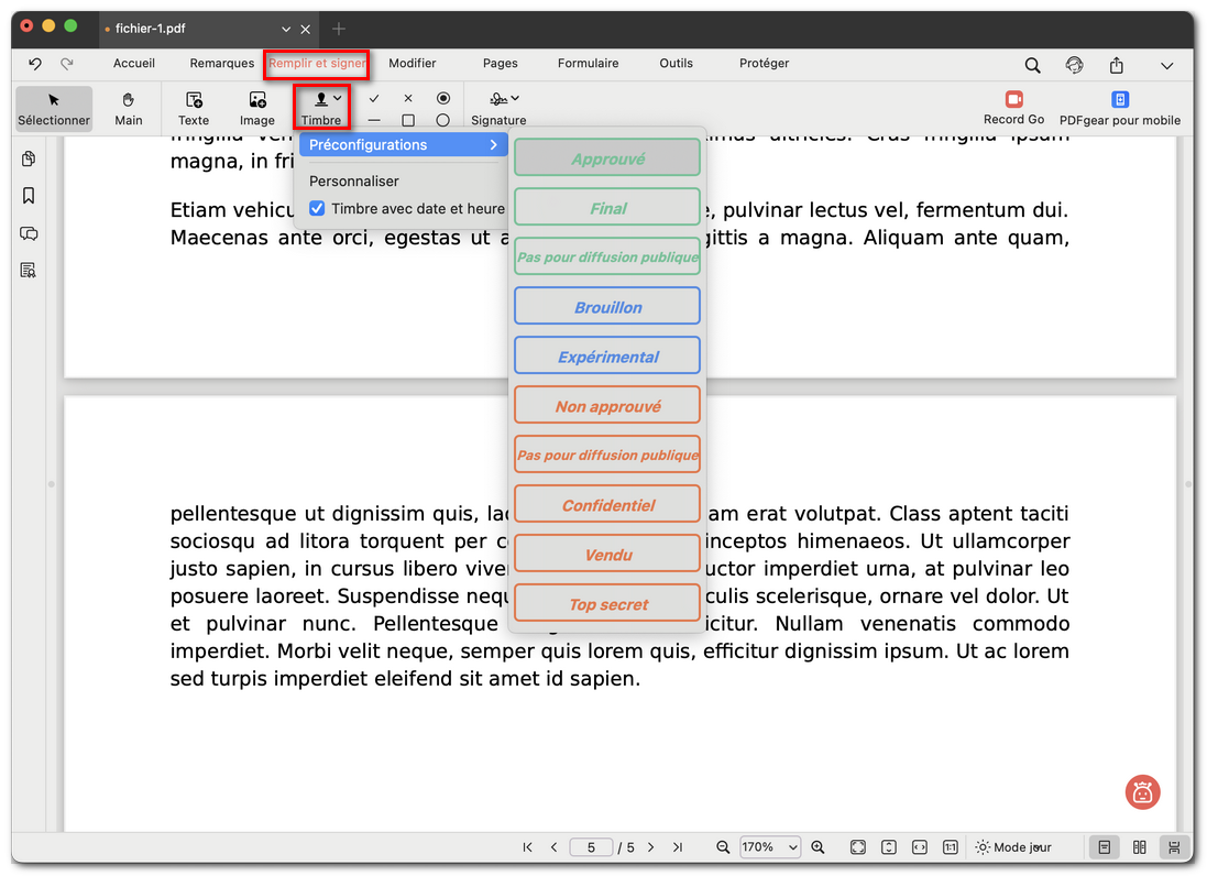 Choisir un tampon prédéfini