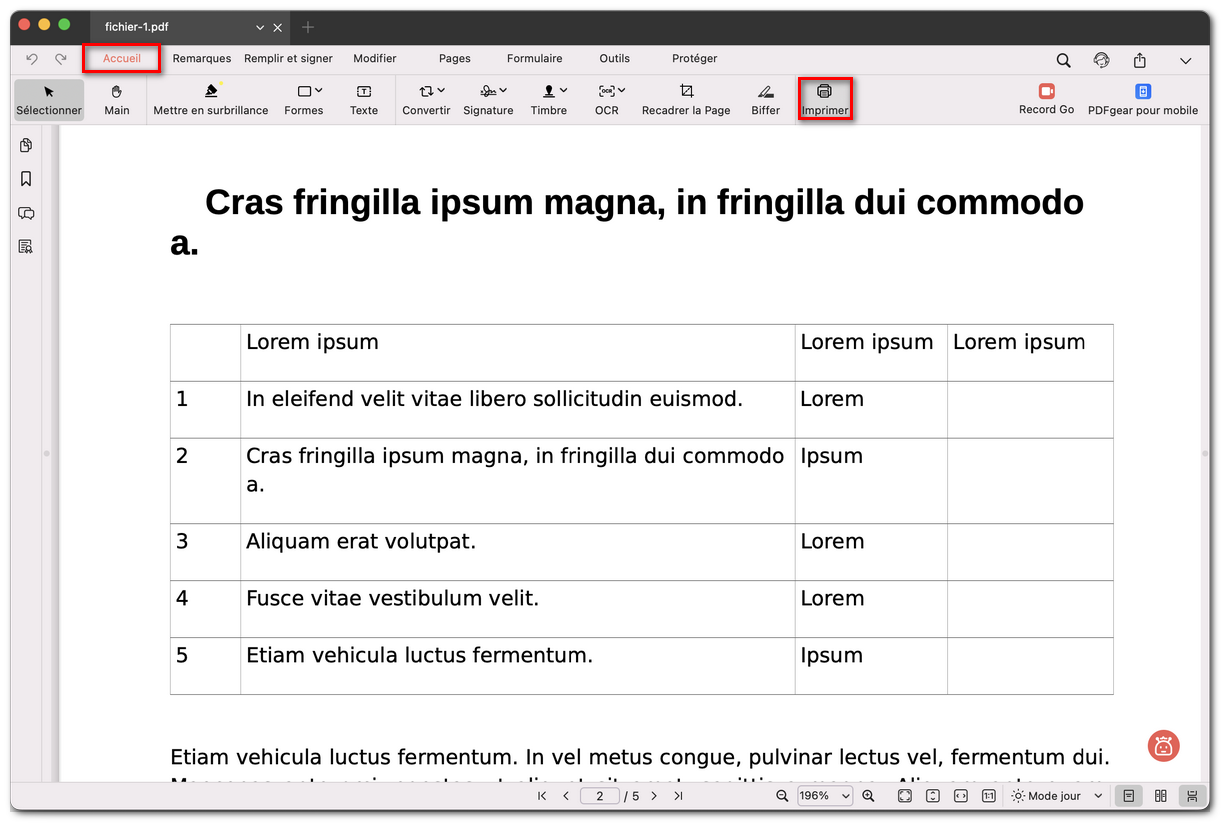 Cliquer sur l’icône de l’imprimante
