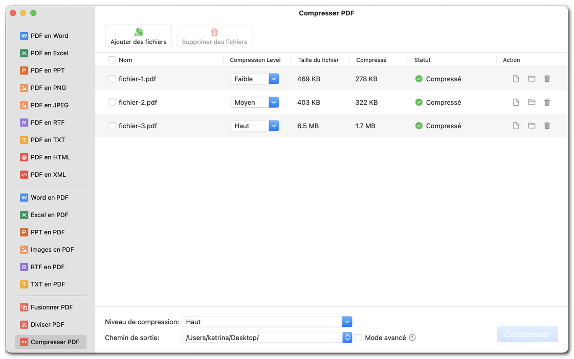 Compresser des fichiers PDF par lot