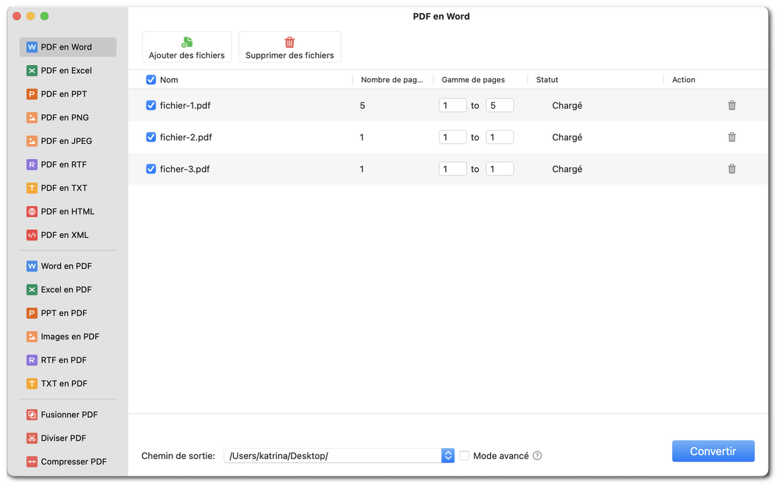 Convertir des fichiers PDF par lots